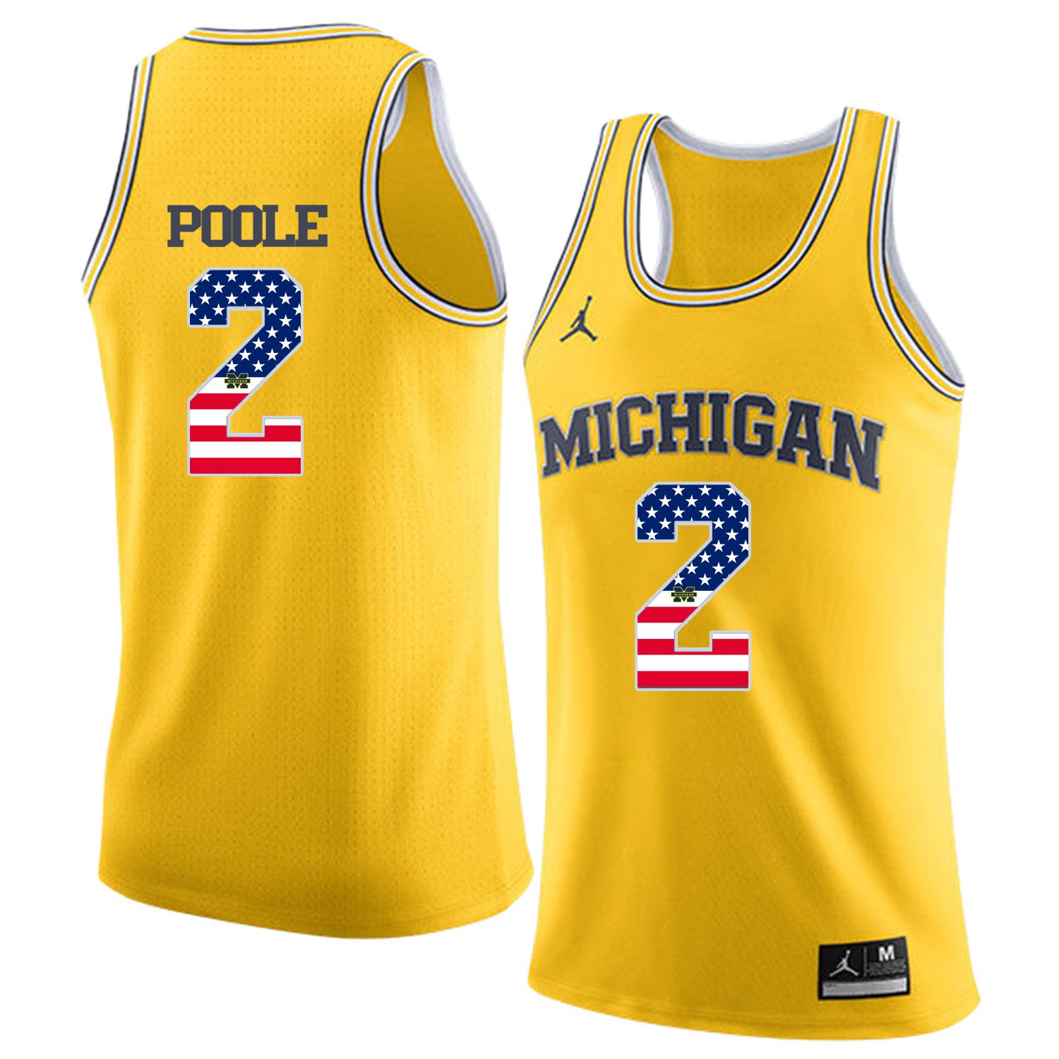 Men Jordan University of Michigan Basketball Yellow #2 Poole Flag Customized NCAA Jerseys